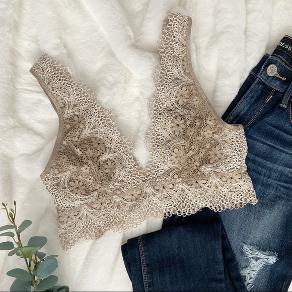 Victoria's Secret Other - VS Deep V Bralette in Taupe & Cream
